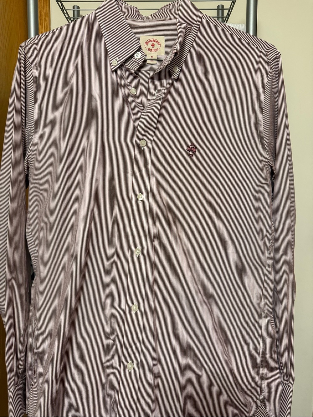Brooks Brothers Men's Button-Down Dress Shirt - Thin Burgundy Stripe